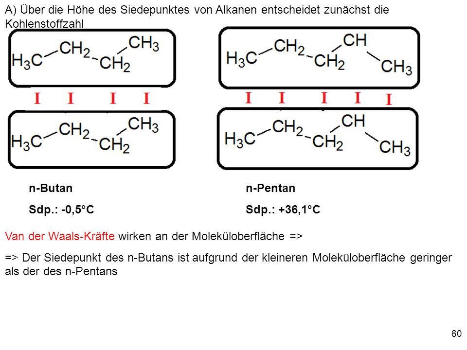 A) Über die Höhe des Siedepunktes von Alkanen entscheidet zunächst die Kohlenstoffzahl