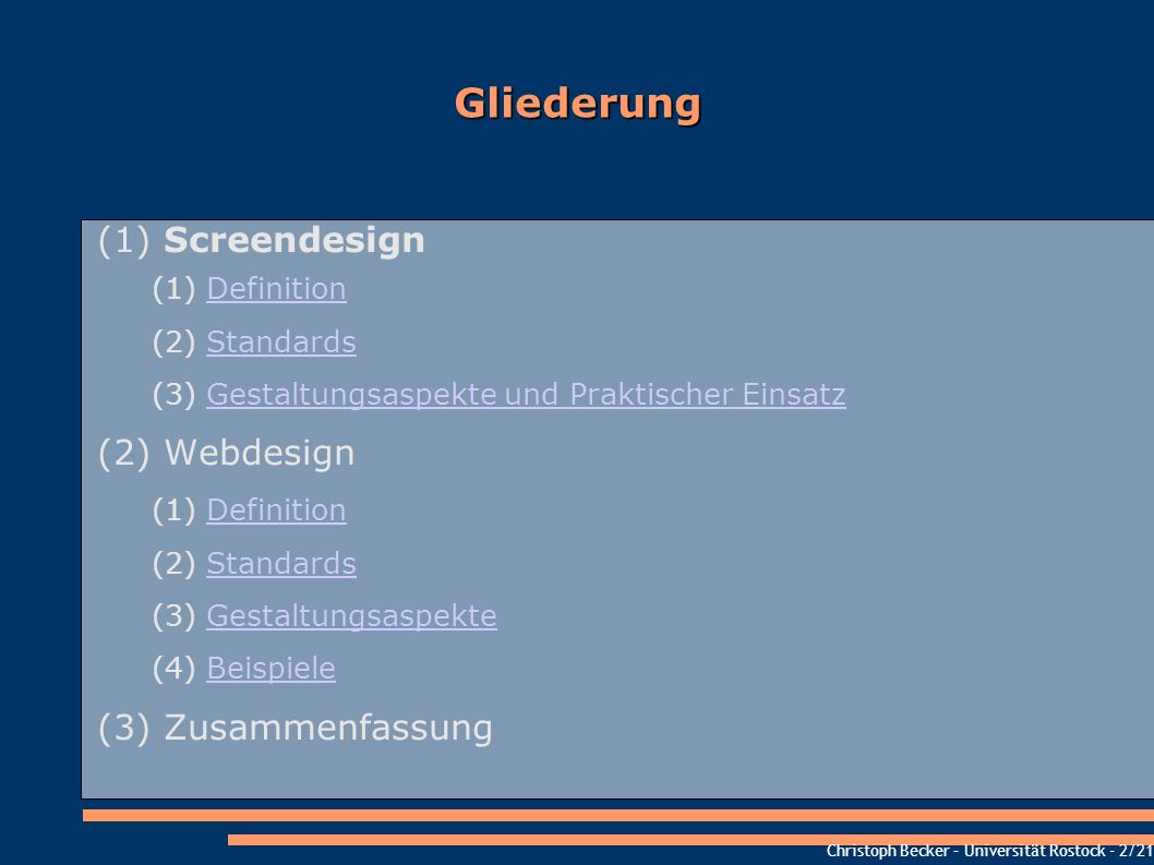 Gliederung Screendesign Webdesign Zusammenfassung Definition Standards