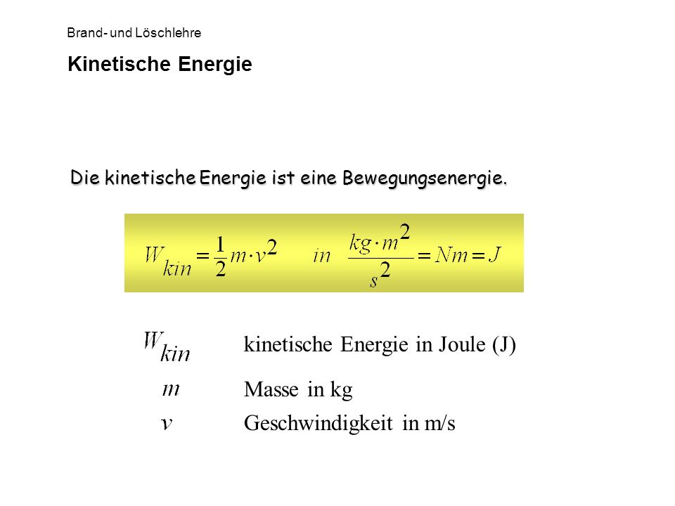kinetische Energie in Joule (J)
