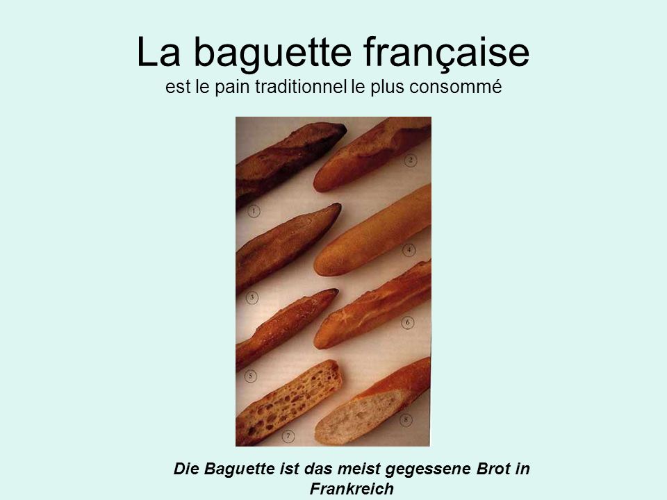 La baguette française est le pain traditionnel le plus consommé