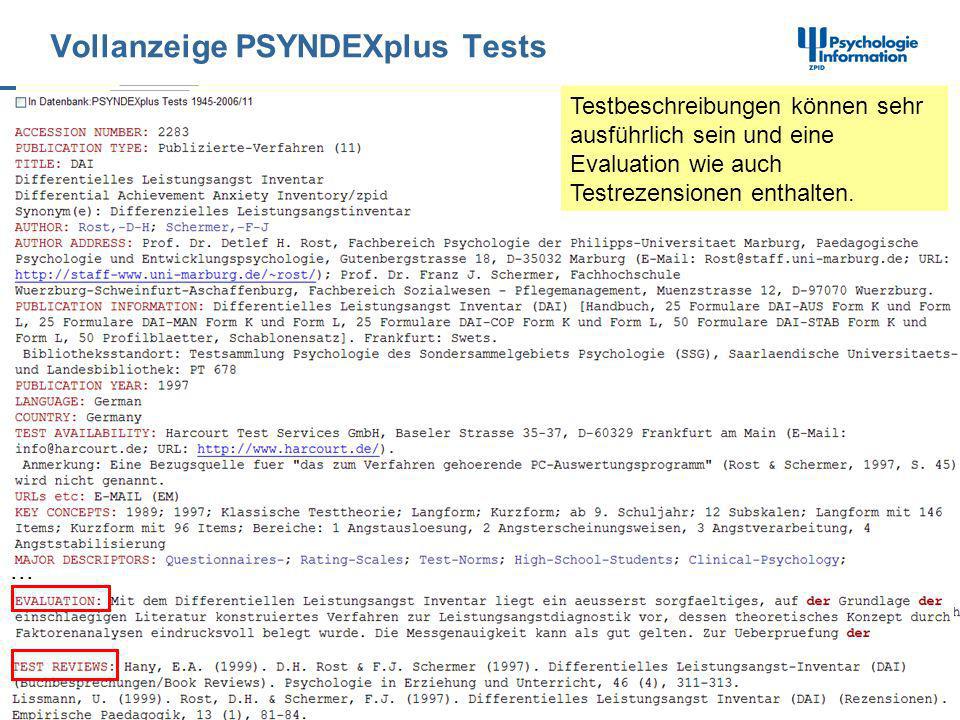 Vollanzeige PSYNDEXplus Tests