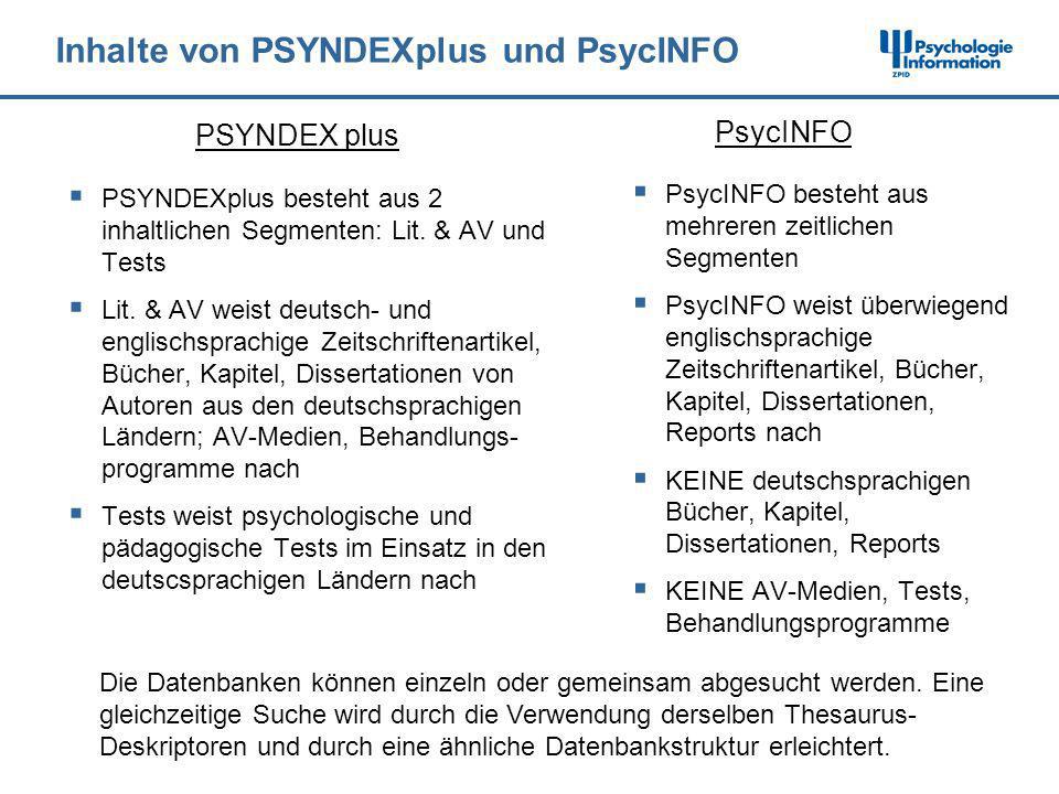 Inhalte von PSYNDEXplus und PsycINFO