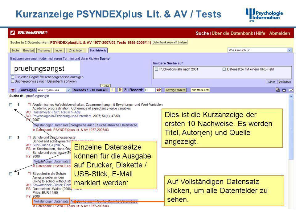 Kurzanzeige PSYNDEXplus Lit. & AV / Tests
