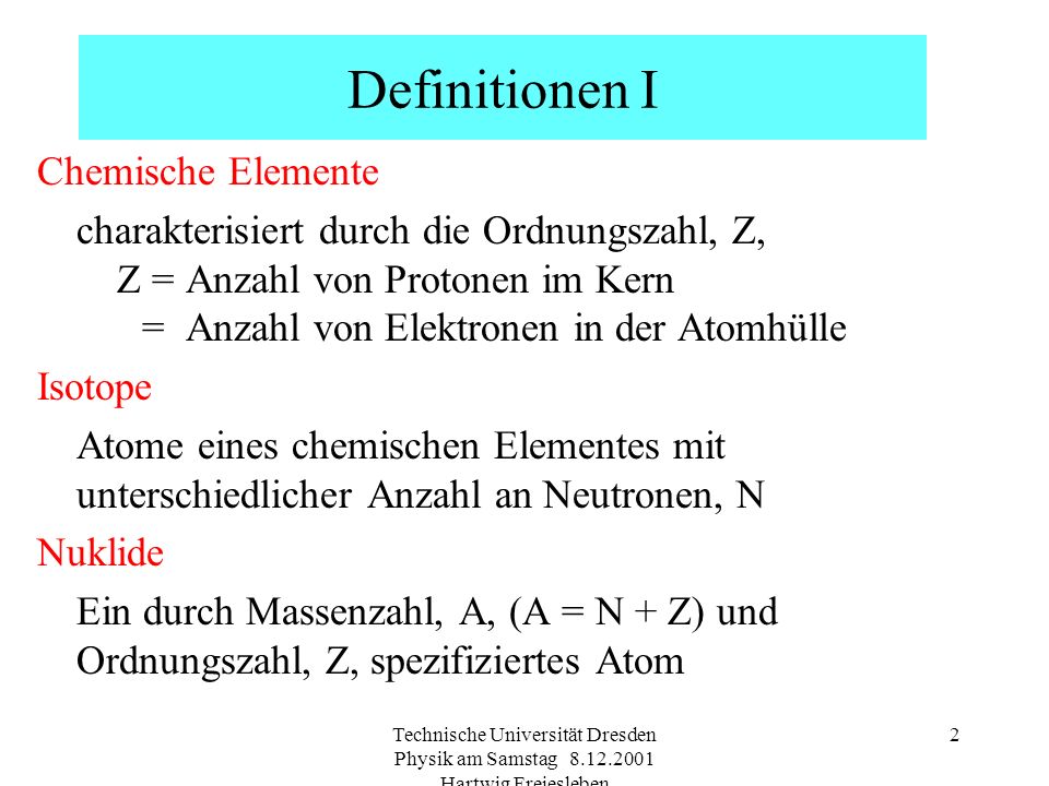 Definitionen I Chemische Elemente