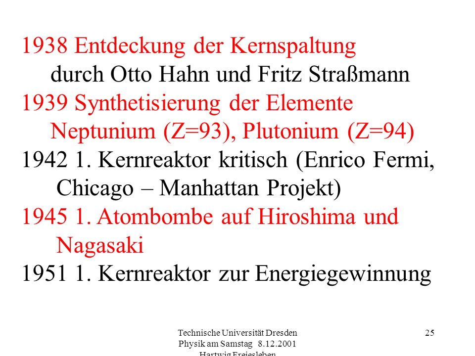 1938 Entdeckung der Kernspaltung durch Otto Hahn und Fritz Straßmann