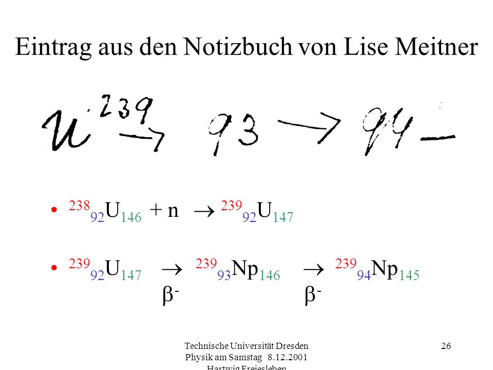 Eintrag aus den Notizbuch von Lise Meitner