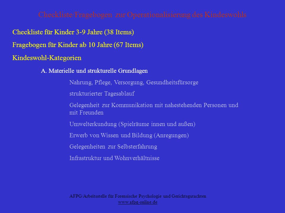 Checkliste/Fragebogen zur Operationalisierung des Kindeswohls