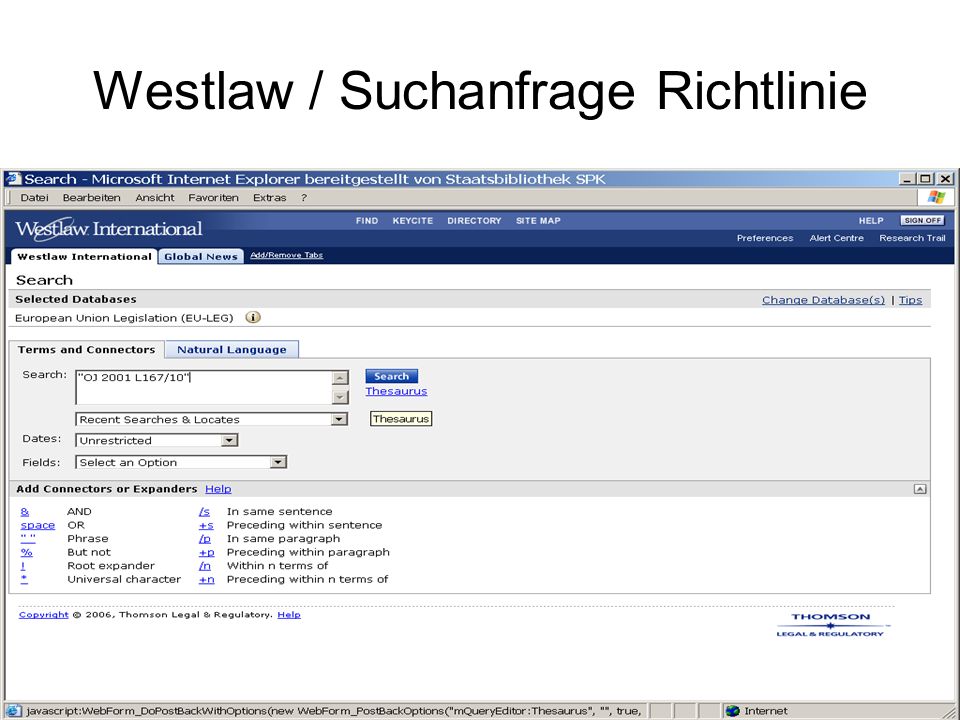 Westlaw / Suchanfrage Richtlinie