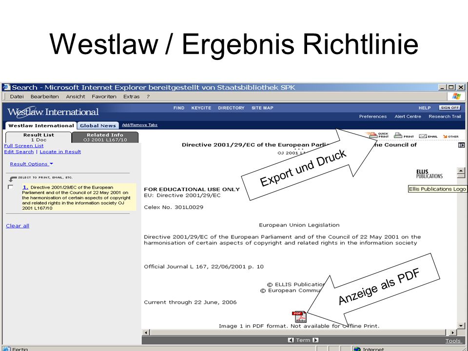 Westlaw / Ergebnis Richtlinie