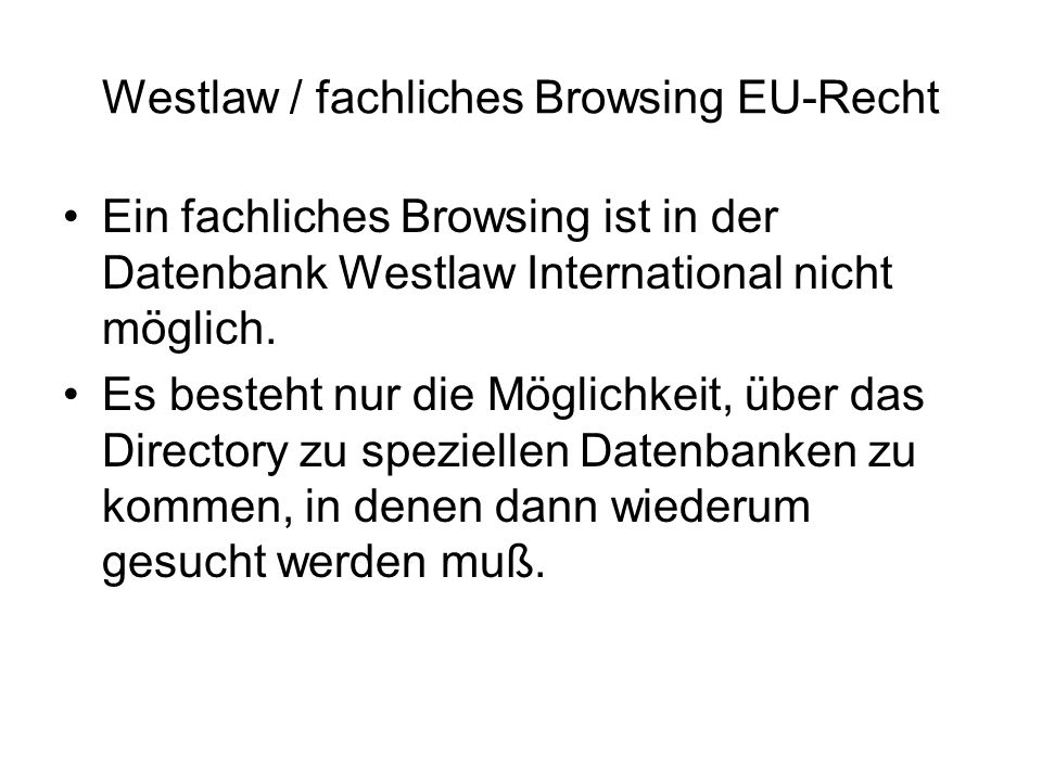 Westlaw / fachliches Browsing EU-Recht