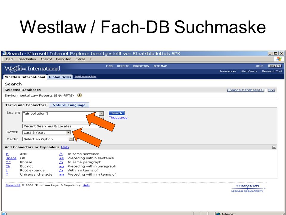 Westlaw / Fach-DB Suchmaske