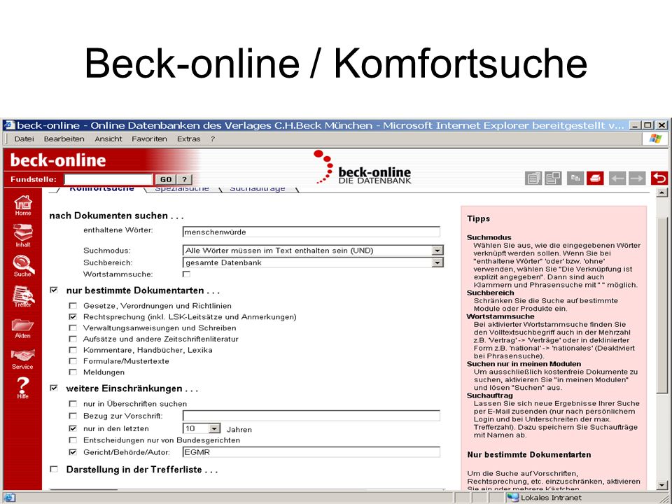 Beck-online / Komfortsuche