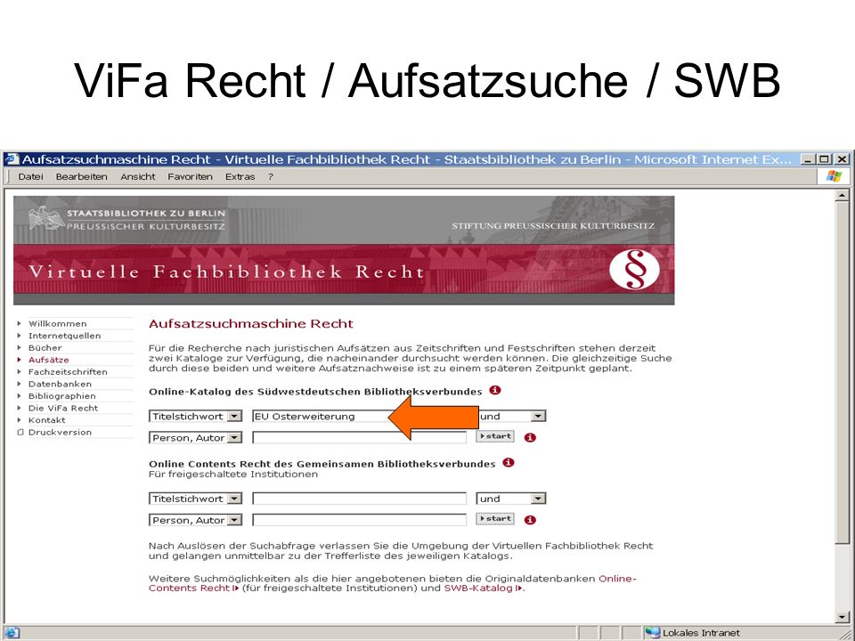 ViFa Recht / Aufsatzsuche / SWB