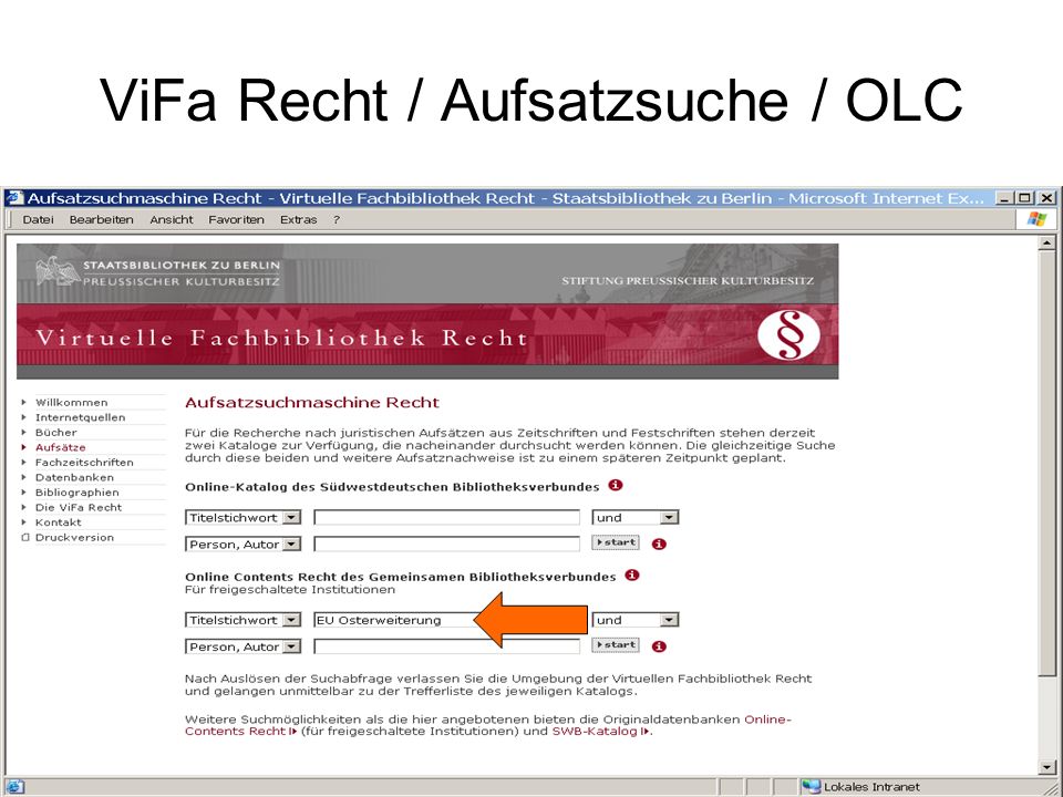 ViFa Recht / Aufsatzsuche / OLC