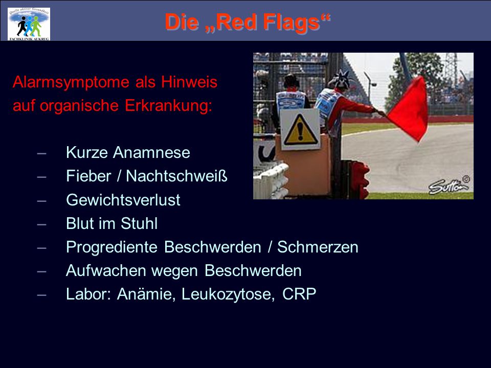 Die „Red Flags Alarmsymptome als Hinweis auf organische Erkrankung: