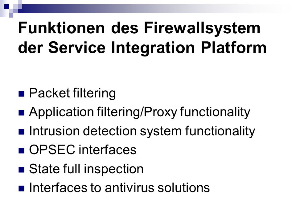 Funktionen des Firewallsystem der Service Integration Platform