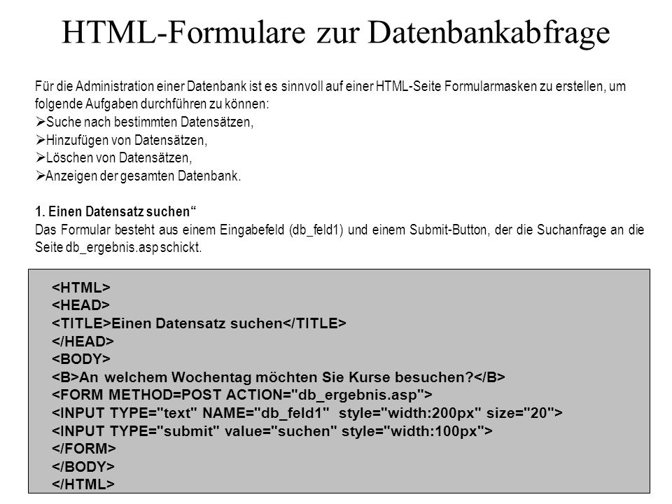 HTML-Formulare zur Datenbankabfrage