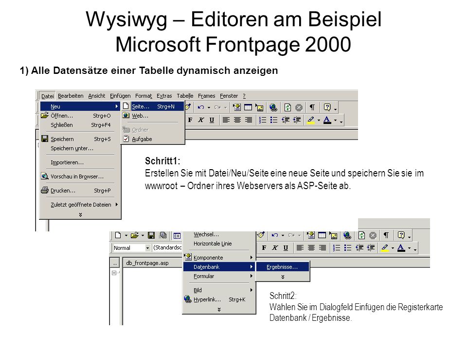 Wysiwyg – Editoren am Beispiel Microsoft Frontpage 2000