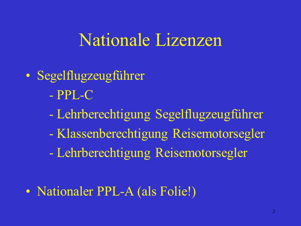 Nationale Lizenzen Segelflugzeugführer - PPL-C