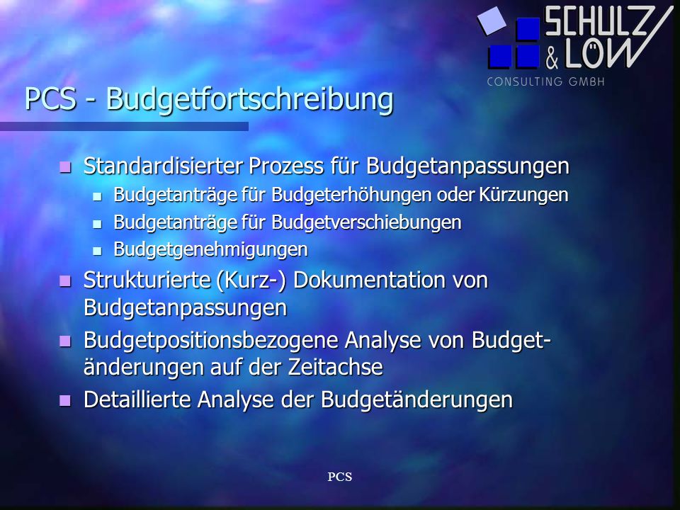 PCS - Budgetfortschreibung