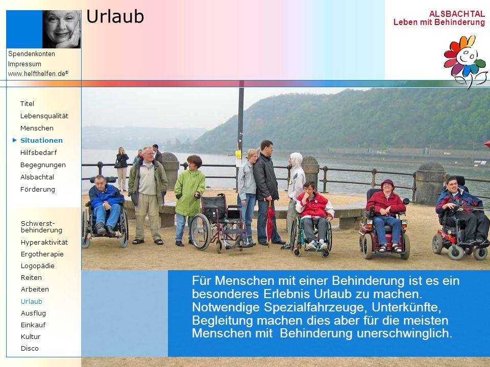 Urlaub Titel. Lebensqualität. Menschen.  Situationen. Hilfsbedarf. Begegnungen. Alsbachtal. Förderung.