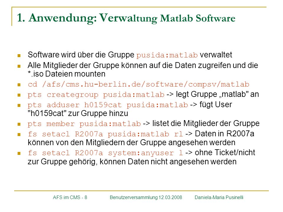 1. Anwendung: Verwaltung Matlab Software