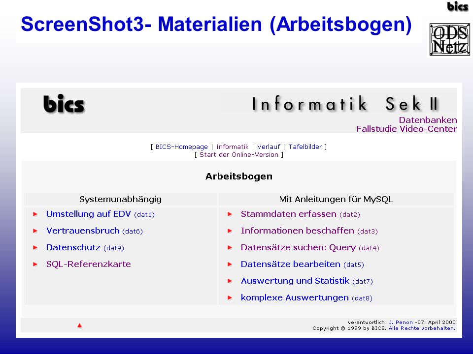 ScreenShot3- Materialien (Arbeitsbogen)