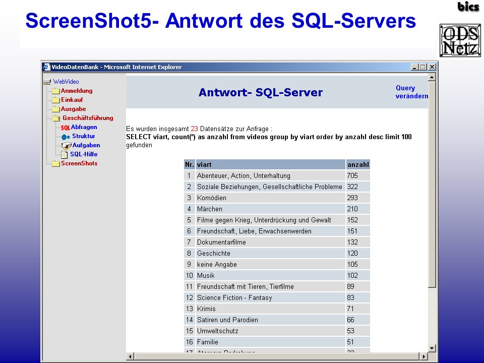 ScreenShot5- Antwort des SQL-Servers