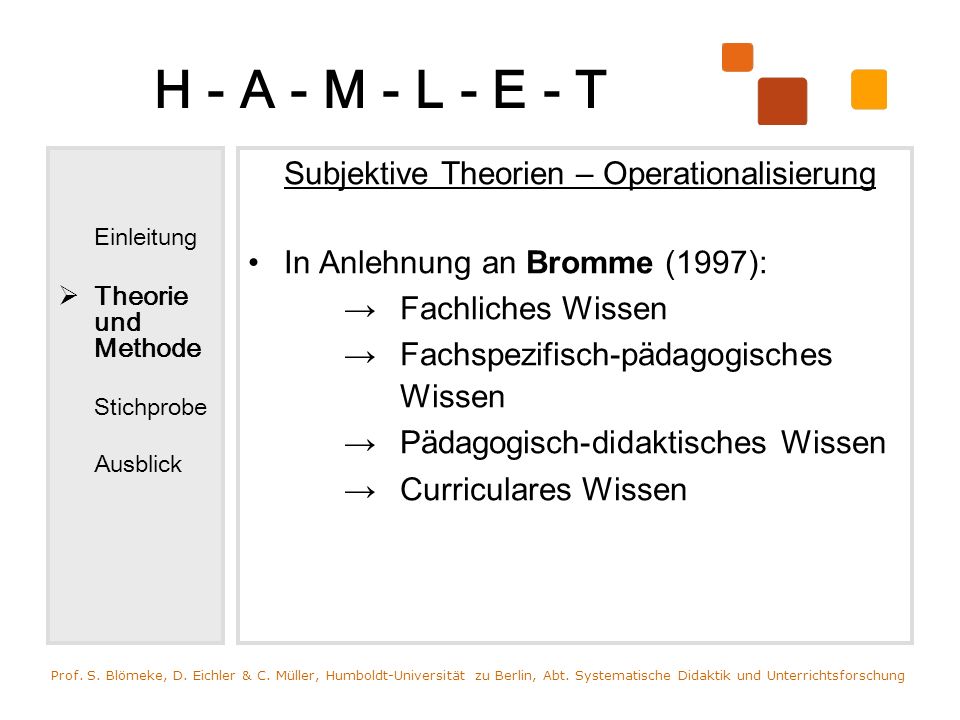 H - A - M - L - E - T Subjektive Theorien – Operationalisierung