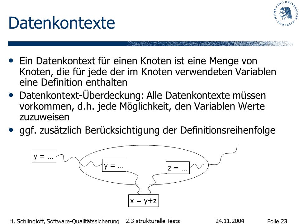 Datenkontexte Ein Datenkontext für einen Knoten ist eine Menge von Knoten, die für jede der im Knoten verwendeten Variablen eine Definition enthalten.