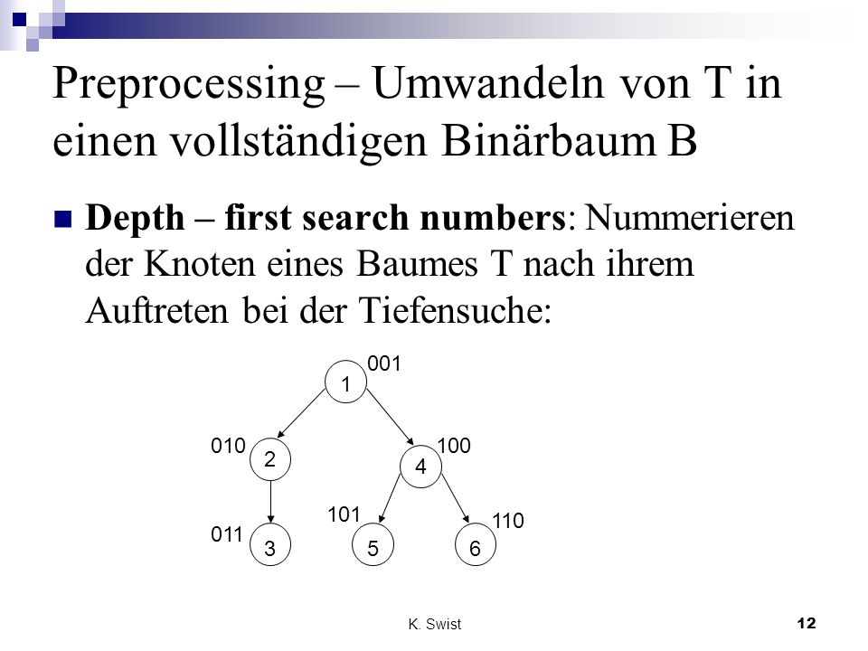 Preprocessing – Umwandeln von T in einen vollständigen Binärbaum B