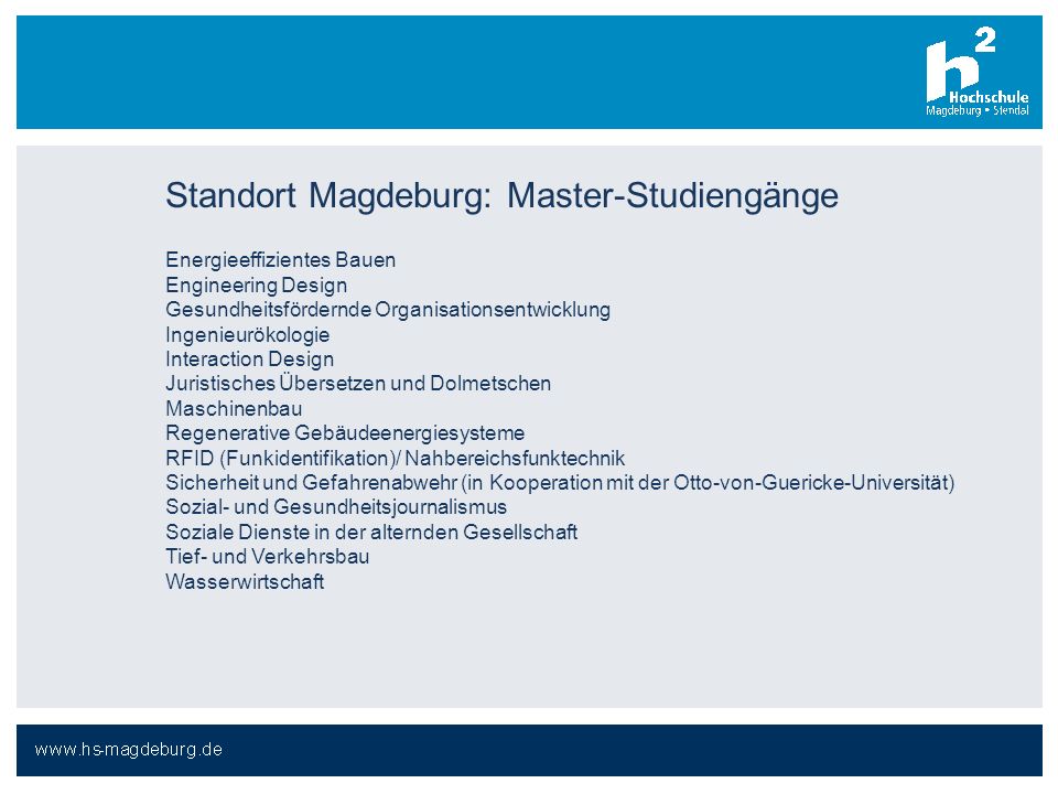 Standort Magdeburg: Master-Studiengänge