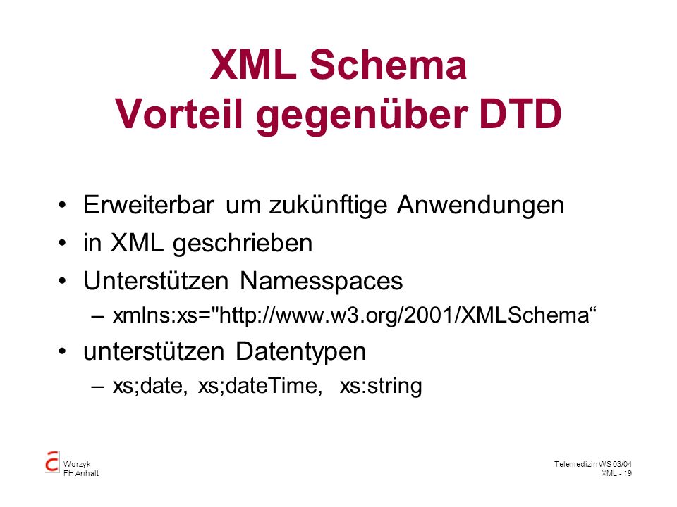 XML Schema Vorteil gegenüber DTD