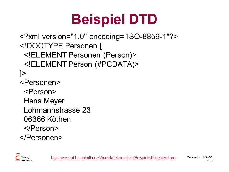 Beispiel DTD < xml version= 1.0 encoding= ISO >