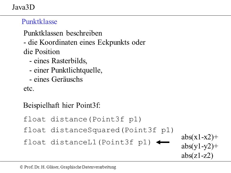 Java3D Punktklasse. Punktklassen beschreiben. - die Koordinaten eines Eckpunkts oder. die Position.
