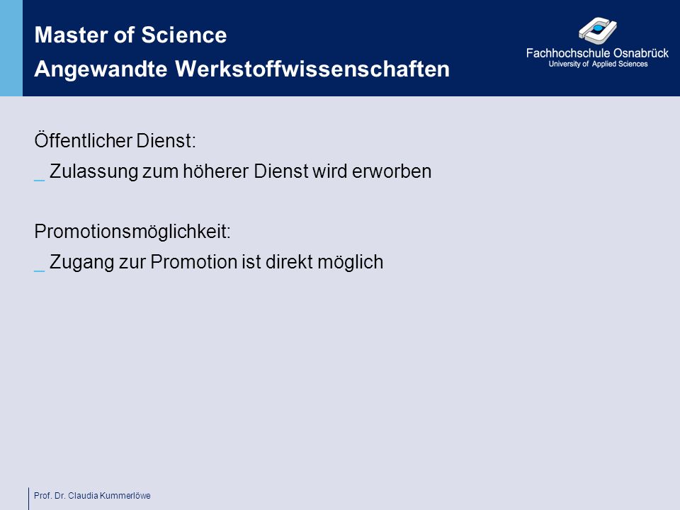 Master of Science Angewandte Werkstoffwissenschaften
