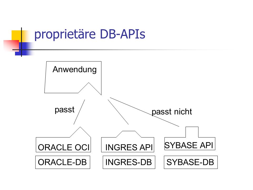 proprietäre DB-APIs Anwendung passt passt nicht SYBASE API ORACLE OCI