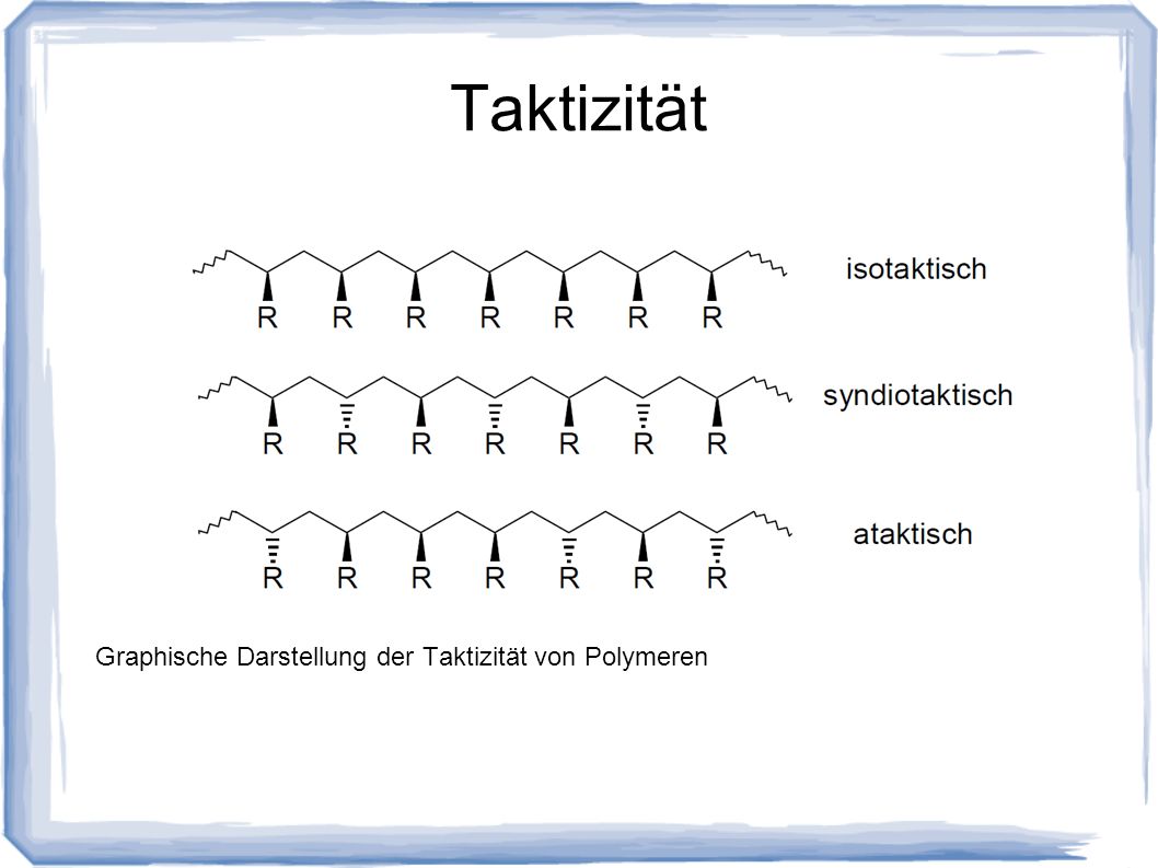 Taktizität Graphische Darstellung der Taktizität von Polymeren