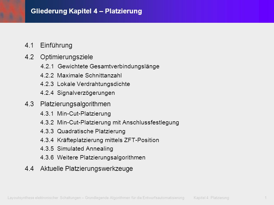 Gliederung Kapitel 4 – Platzierung