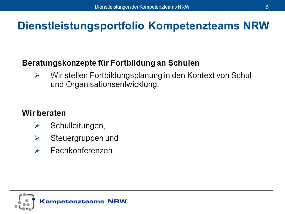 Dienstleistungsportfolio Kompetenzteams NRW