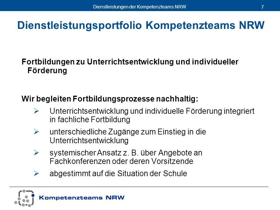 Dienstleistungsportfolio Kompetenzteams NRW