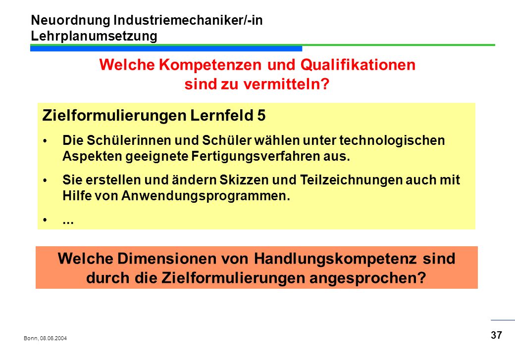 Neuordnung Industriemechaniker/-in Lehrplanumsetzung