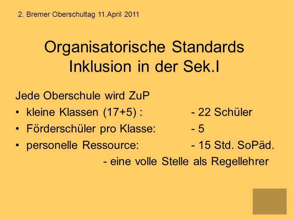 Organisatorische Standards Inklusion in der Sek.I
