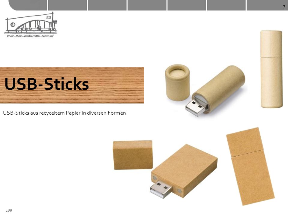 7 USB-Sticks USB-Sticks aus recyceltem Papier in diversen Formen 288