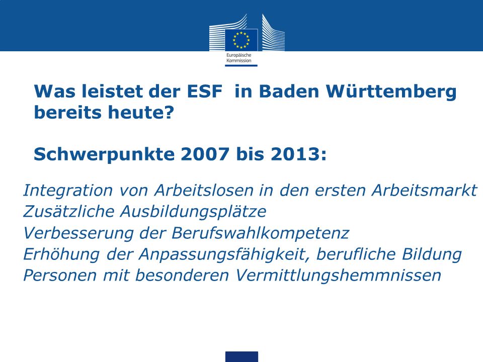Was leistet der ESF in Baden Württemberg bereits heute