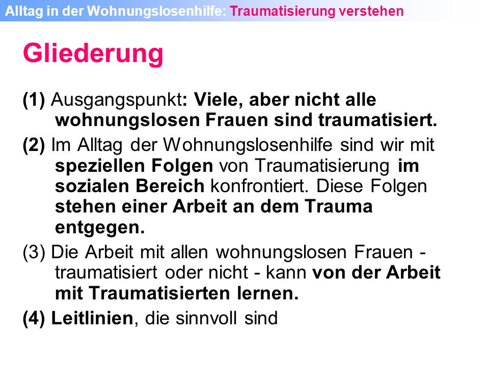 Alltag in der Wohnungslosenhilfe: Traumatisierung verstehen