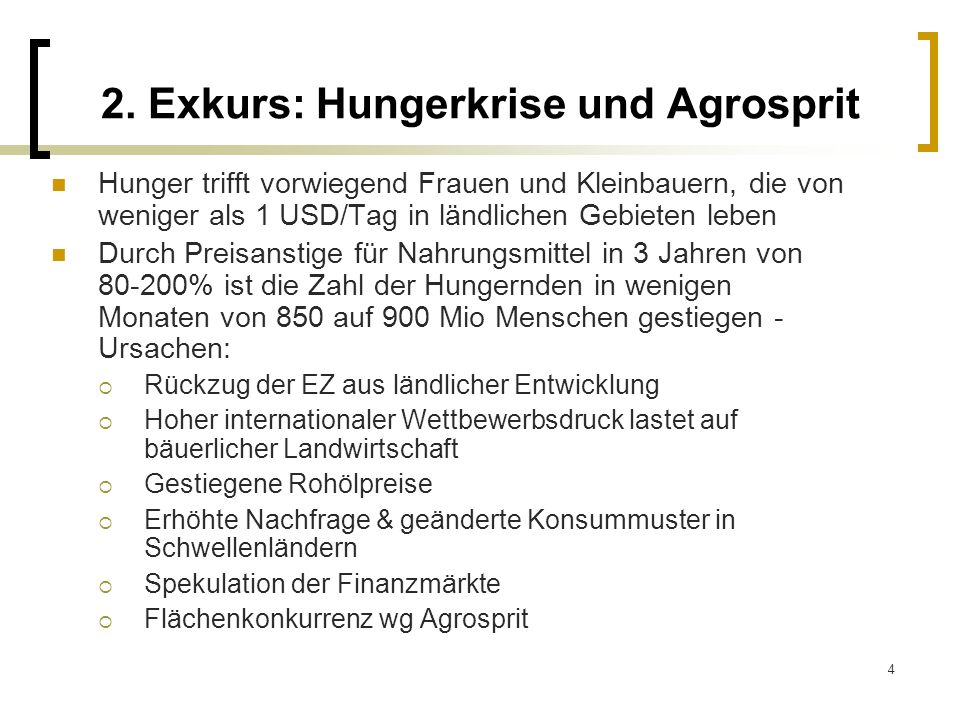 2. Exkurs: Hungerkrise und Agrosprit