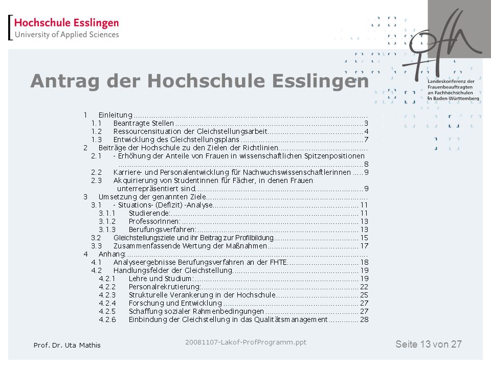 Antrag der Hochschule Esslingen