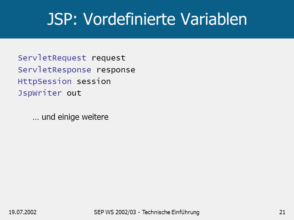 JSP: Vordefinierte Variablen