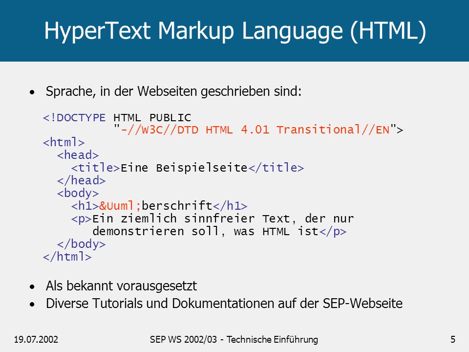 HyperText Markup Language (HTML)